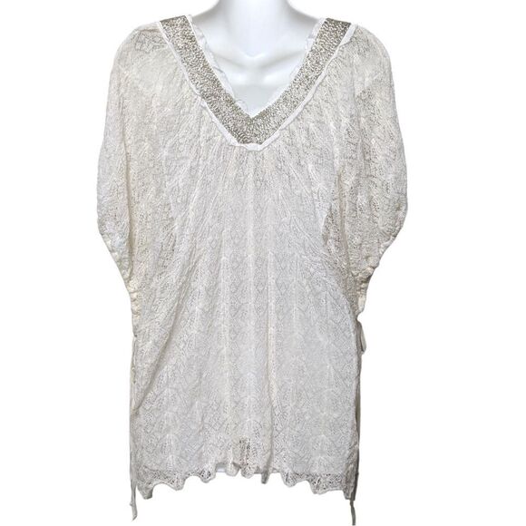 Anthropologie KNITTED & KNOTTED Cille Beaded Lace Top Ivory Blouse S - Picture 8 of 11